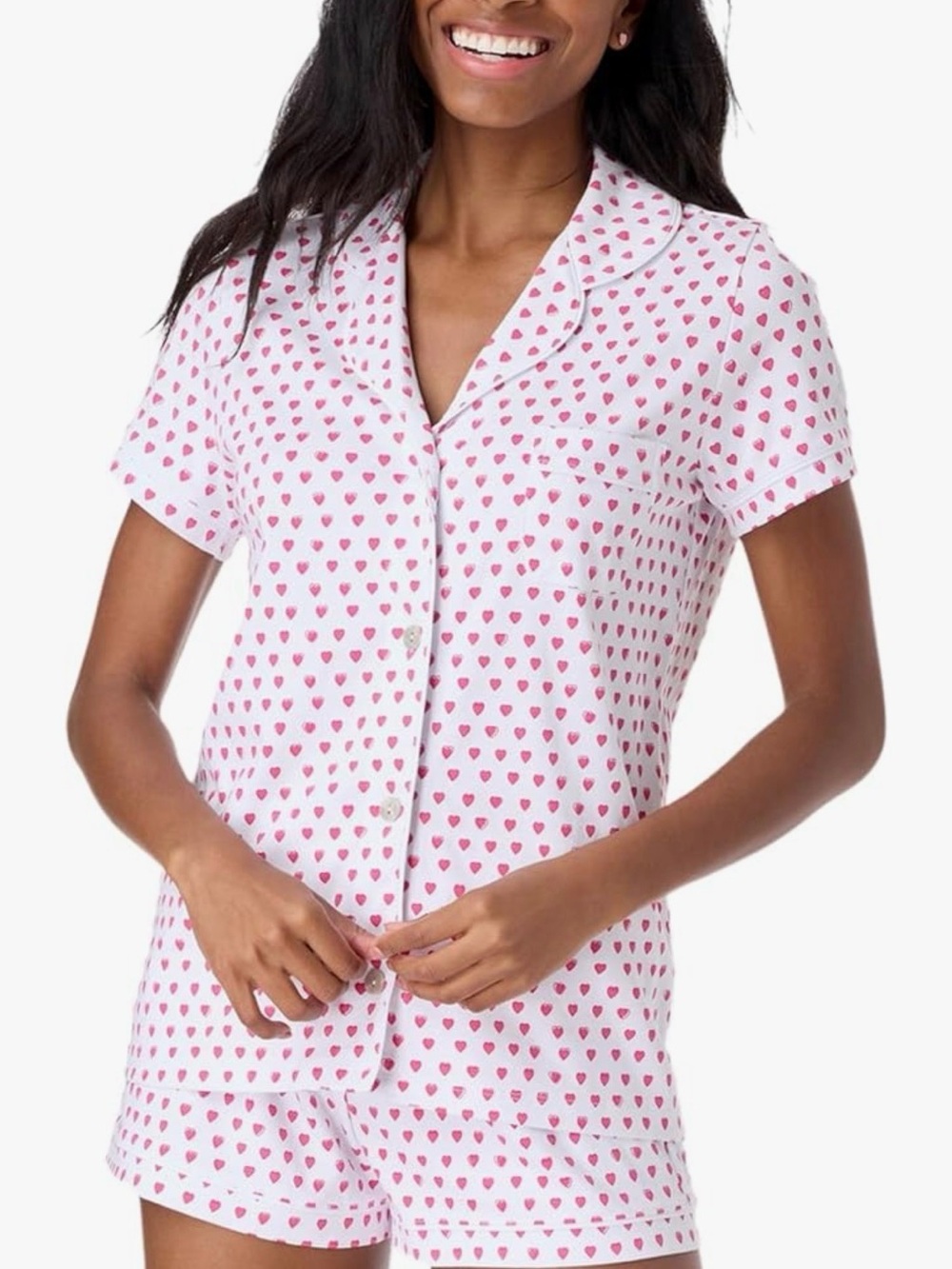 Pink Heart Print Short Pajama Set women’s size XXS